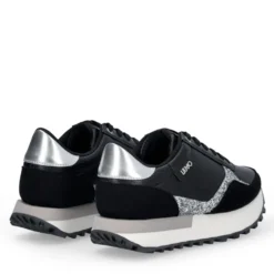 Sneakers Donna LIU JO Evelyn 915 in Microfibra Perforata Nera con Inserto Glitter Argento