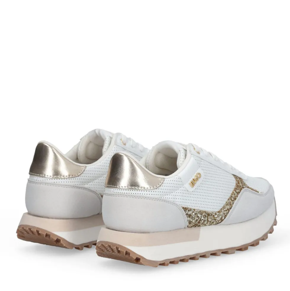 Sneakers Donna LIU JO Evelyn 915 in Microfibra Perforata Bianca con Inserto Glitter Oro