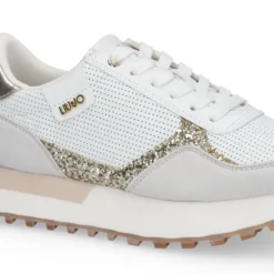 Sneakers Donna LIU JO Evelyn 915 in Microfibra Perforata Bianca con Inserto Glitter Oro