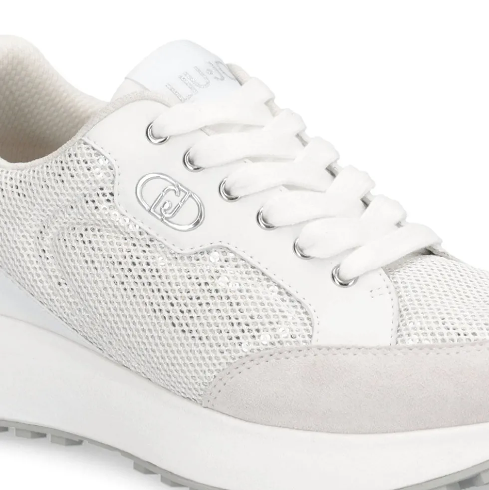 Sneakers Donna LIU JO Lolo 20 in Mesh Suede e Paillettes Bianco
