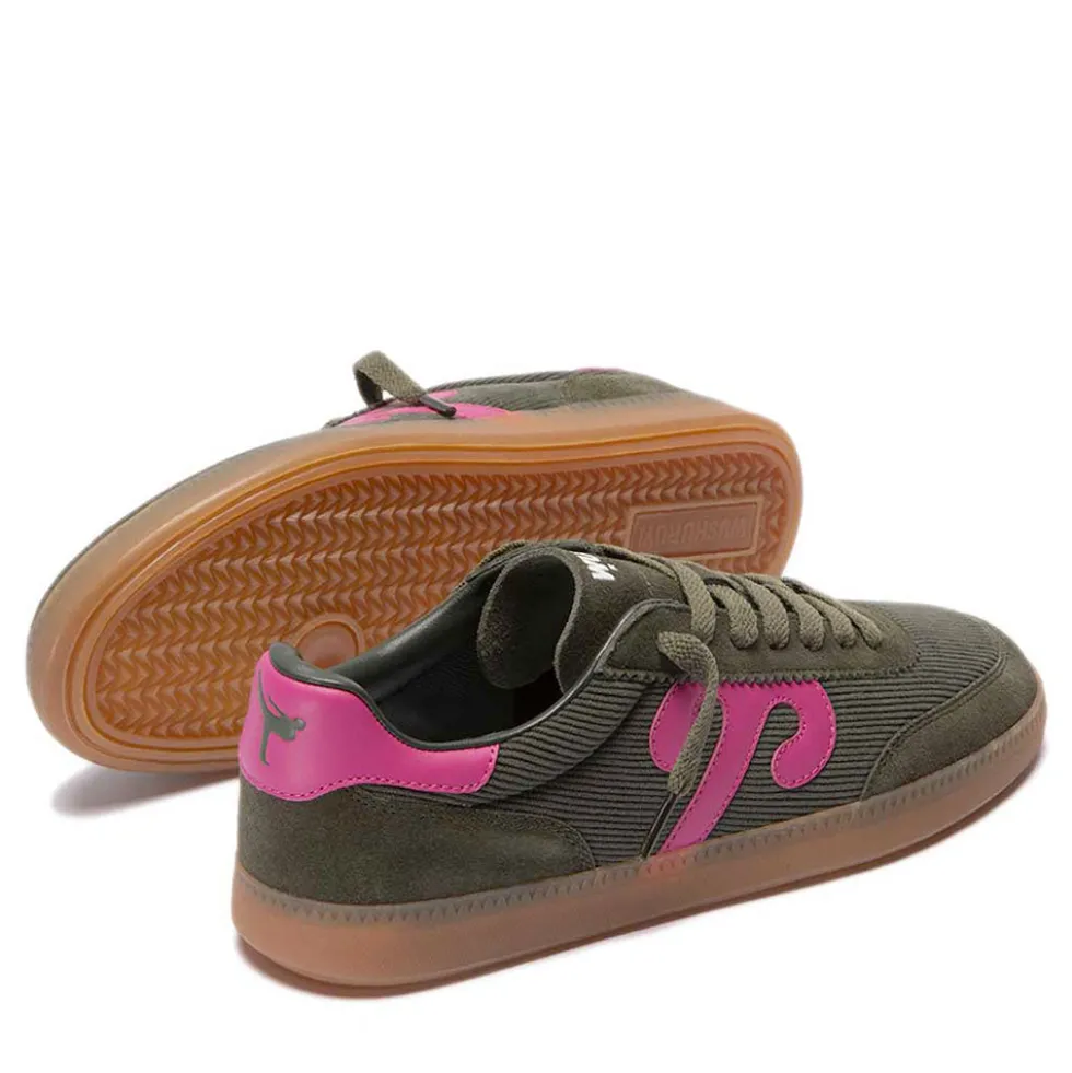 Sneakers Donna WUSHU RUYI Gong 77 in Suede Nylon e Pelle Oil Green e Fuxia