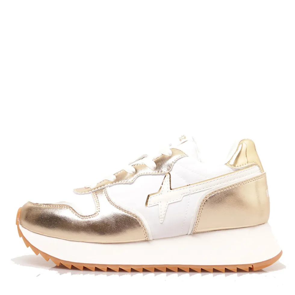 Sneakers Donna W6YZ Jet-W. in Tessuto Tecnico e Inserti Metallizzati Platinum White