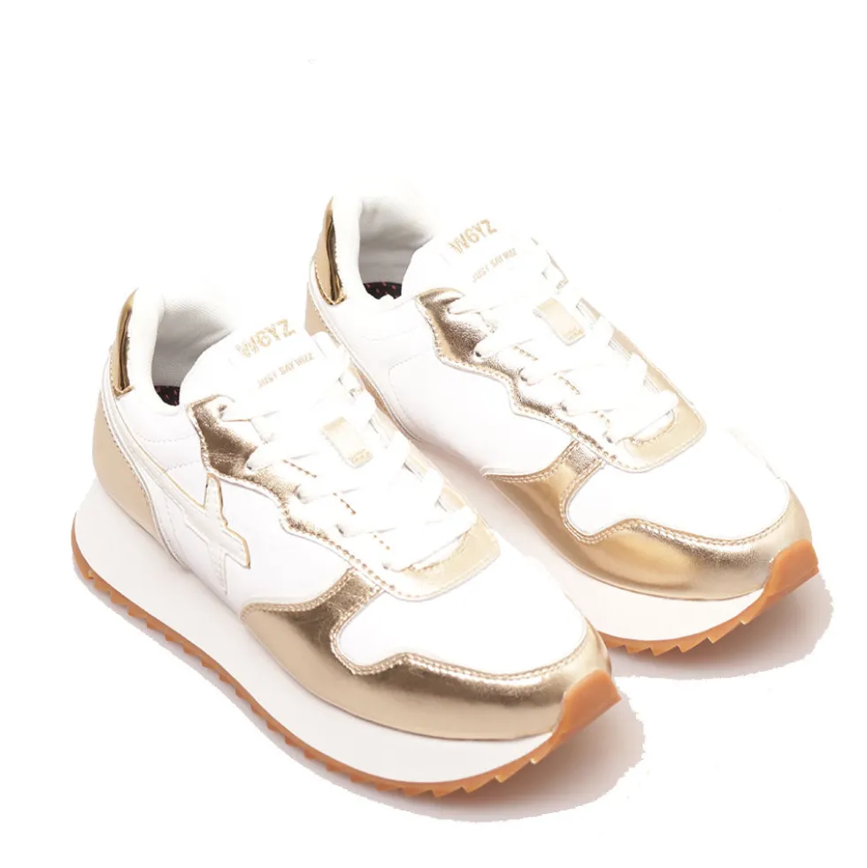 Sneakers Donna W6YZ Jet-W. in Tessuto Tecnico e Inserti Metallizzati Platinum White
