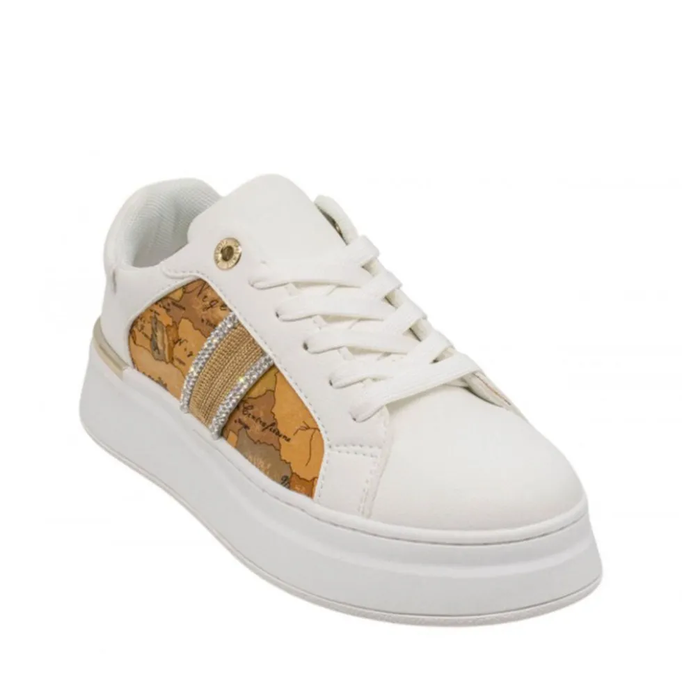 Sneakers Platform 1A Classe Alviero Martini Bianche e Geo Beige con Strass 2424