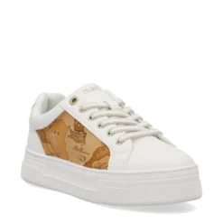 Sneakers Platform 1A Classe Alviero Martini Bianche con Inserti in Tessuto Geo Beige 2416