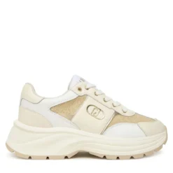 Sneakers Platform Donna LIU JO Eva 02 in Pelle e Glitter White Milk