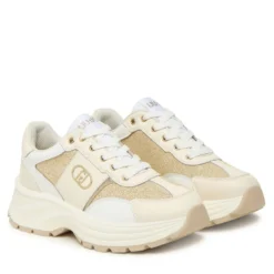 Sneakers Platform Donna LIU JO Eva 02 in Pelle e Glitter White Milk