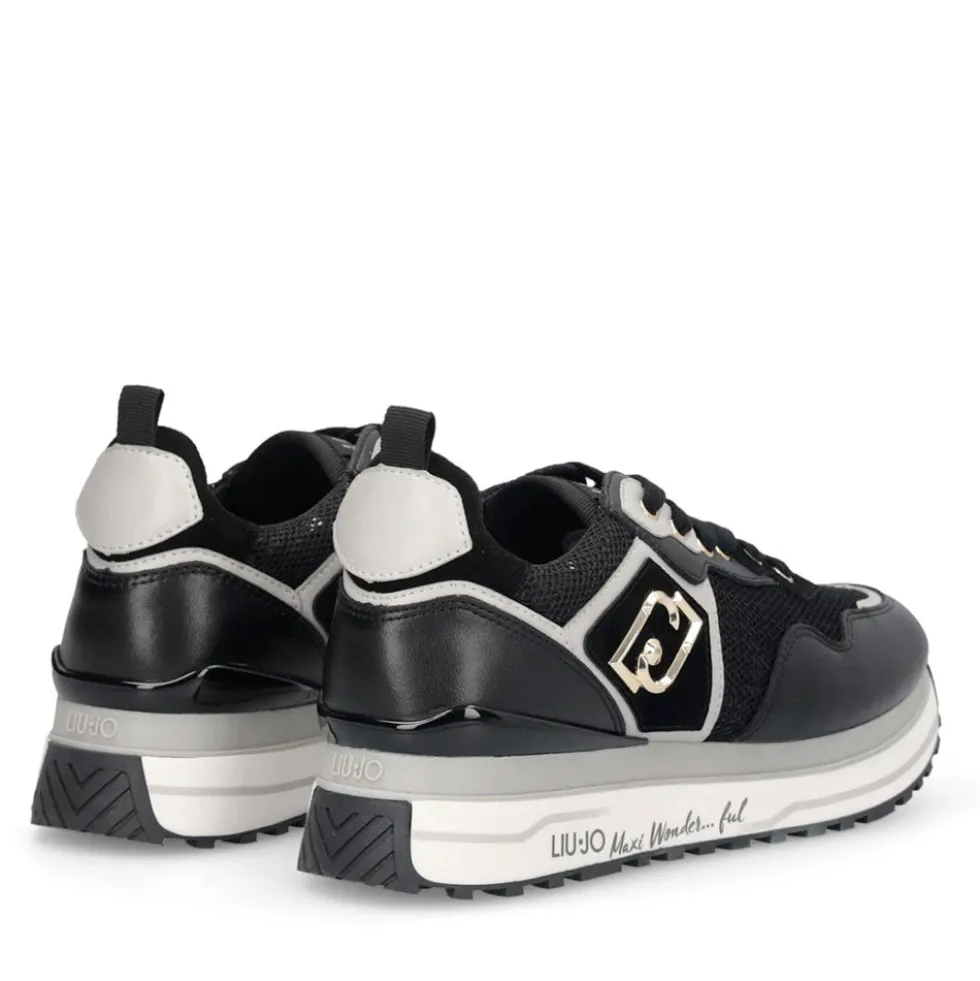 Sneakers Platform Donna LIU JO Maxi Wonder 01 in Pelle e Mesh Nero con Paillettes