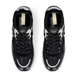 Sneakers Platform Donna LIU JO Maxi Wonder 01 in Pelle e Mesh Nero con Paillettes