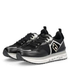 Sneakers Platform Donna LIU JO Maxi Wonder 01 in Pelle e Mesh Nero con Paillettes