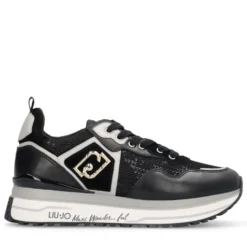Sneakers Platform Donna LIU JO Maxi Wonder 01 in Pelle e Mesh Nero con Paillettes