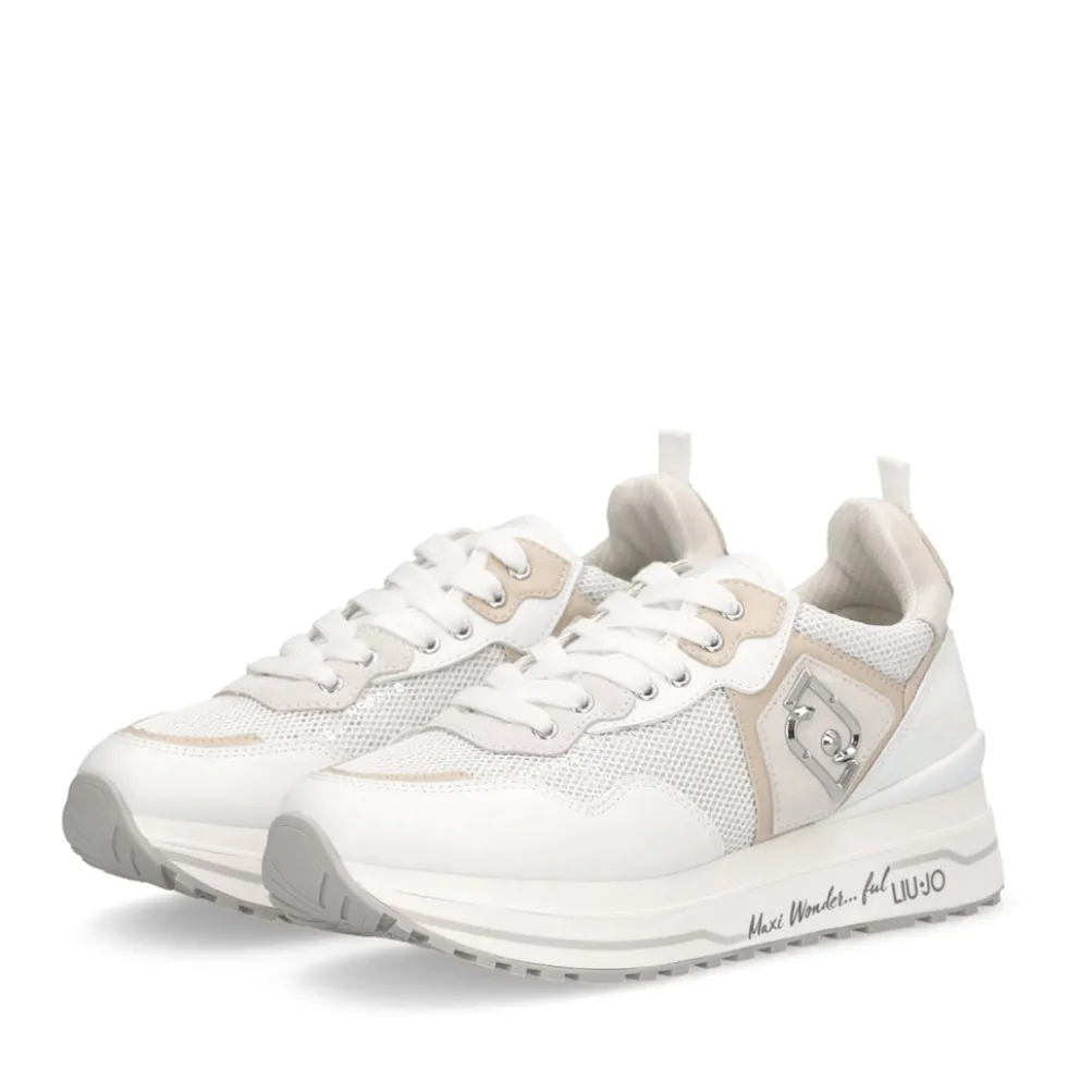 Sneakers Platform Donna LIU JO Maxi Wonder 01 in Pelle e Mesh Bianco con Paillettes