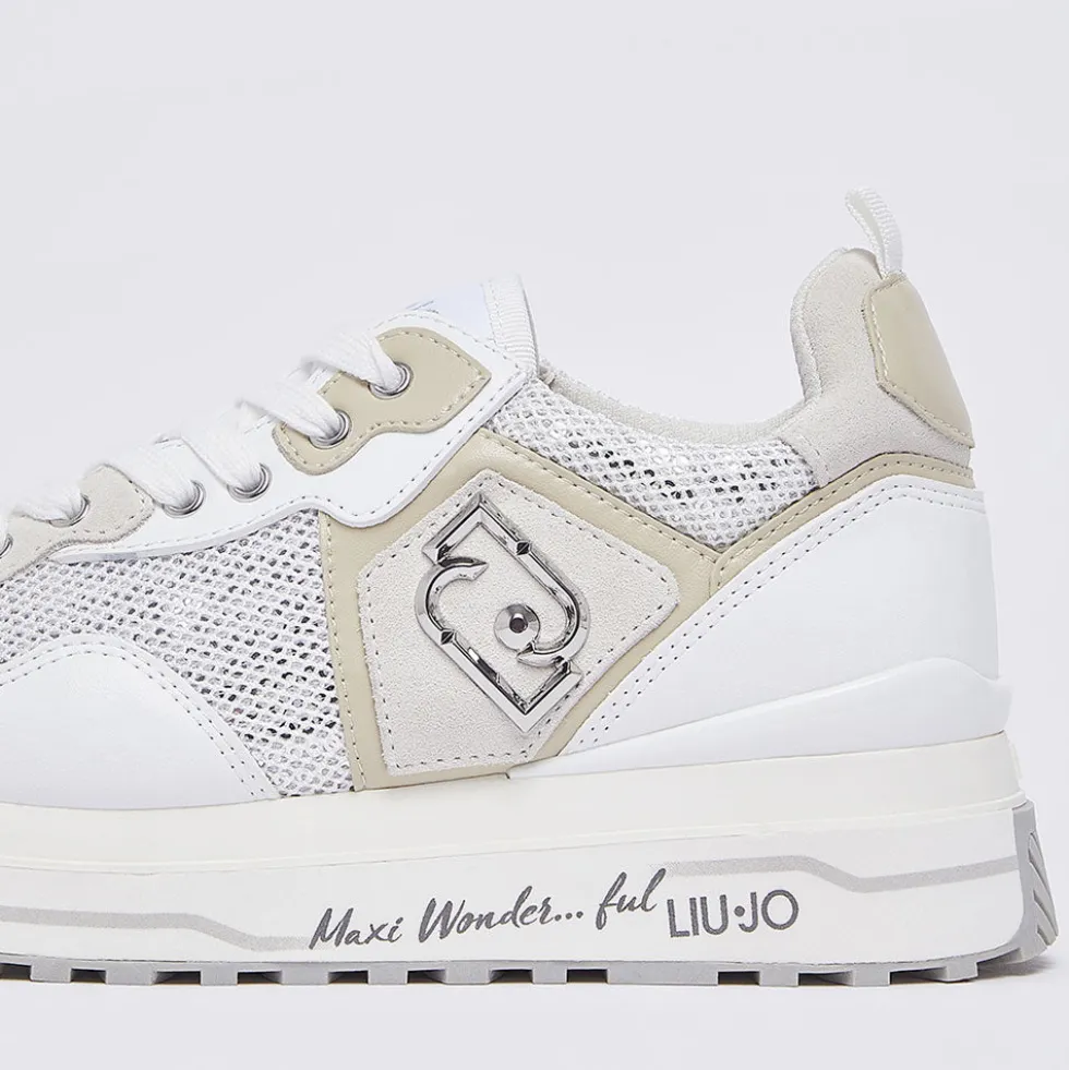 Sneakers Platform Donna LIU JO Maxi Wonder 01 in Pelle e Mesh Bianco con Paillettes