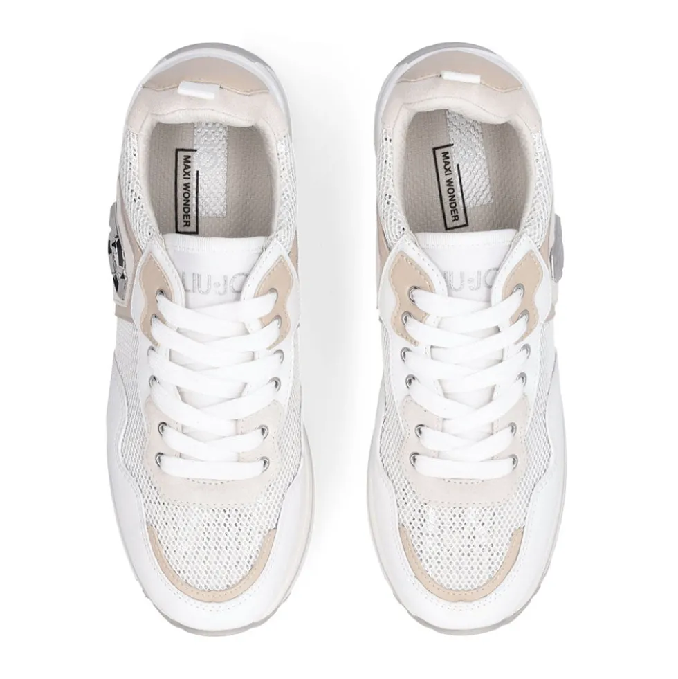 Sneakers Platform Donna LIU JO Maxi Wonder 01 in Pelle e Mesh Bianco con Paillettes