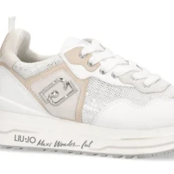 Sneakers Platform Donna LIU JO Maxi Wonder 01 in Pelle e Mesh Bianco con Paillettes