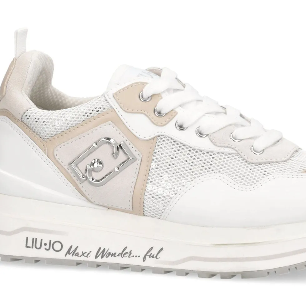 Sneakers Platform Donna LIU JO Maxi Wonder 01 in Pelle e Mesh Bianco con Paillettes