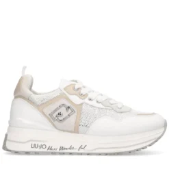 Sneakers Platform Donna LIU JO Maxi Wonder 01 in Pelle e Mesh Bianco con Paillettes