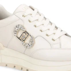 Sneakers Platform Donna LIU JO Amazing 25 in Pelle color Latte e Logo Gioiello
