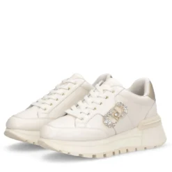 Sneakers Platform Donna LIU JO Amazing 25 in Pelle color Latte e Logo Gioiello