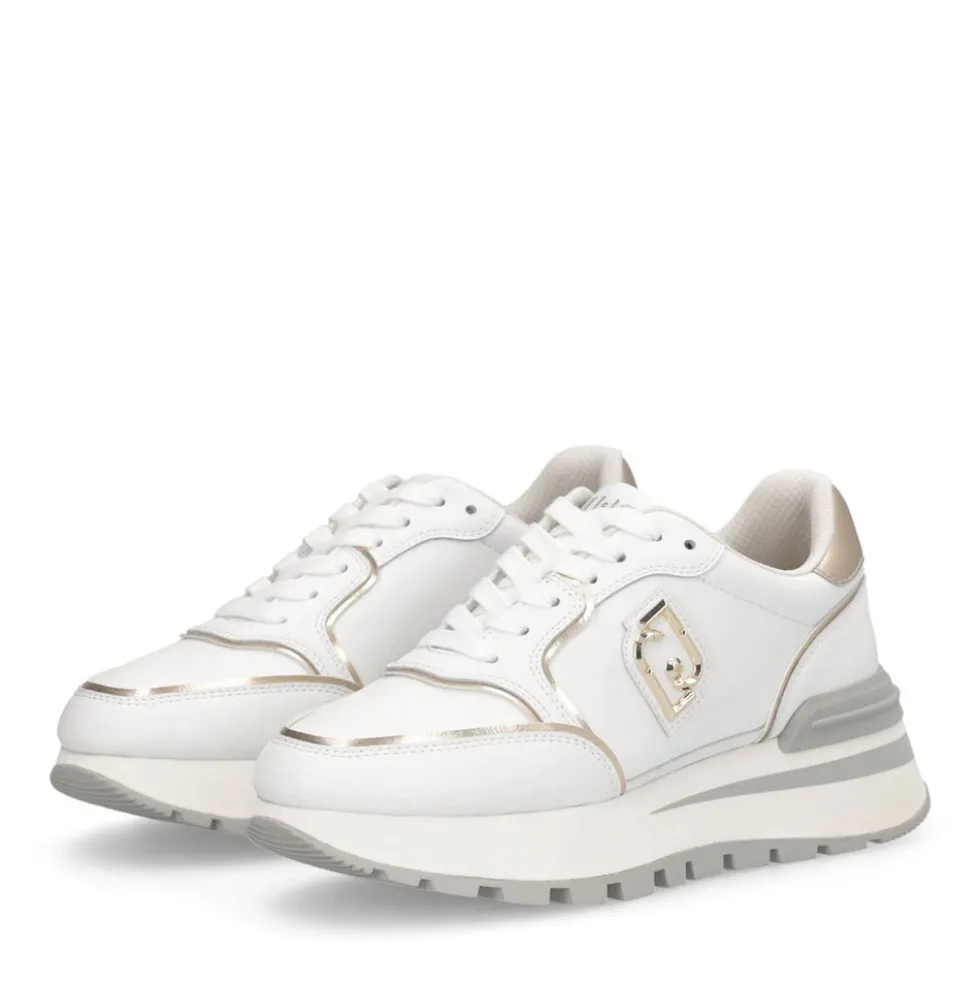 Sneakers Platform Donna LIU JO Amazing 25 in Pelle Bianca e Inserti Laminati Oro