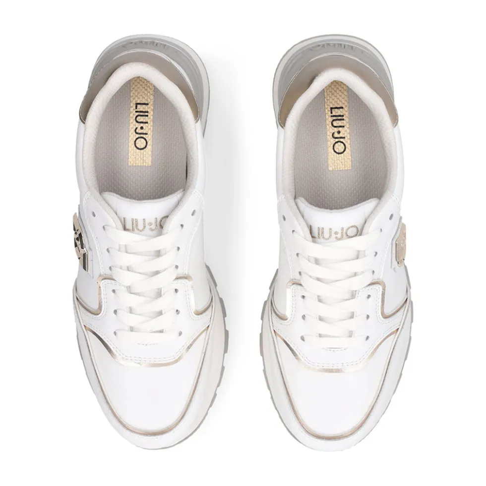 Sneakers Platform Donna LIU JO Amazing 25 in Pelle Bianca e Inserti Laminati Oro