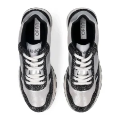 Sneakers Platform Donna LIU JO Amazing 38 in Pelle Stampata e Inserti Metallizzati Nero Silver