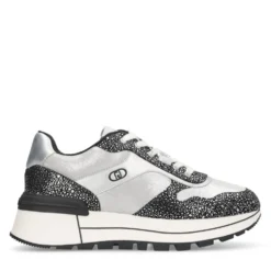 Sneakers Platform Donna LIU JO Amazing 38 in Pelle Stampata e Inserti Metallizzati Nero Silver