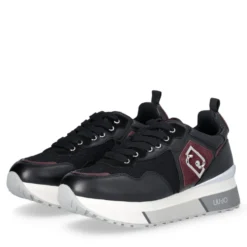 Sneakers Platform Donna LIU JO Maxi Wonder 01 in Pelle Nera e Brighty Mesh Cremisi