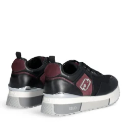 Sneakers Platform Donna LIU JO Maxi Wonder 01 in Pelle Nera e Brighty Mesh Cremisi