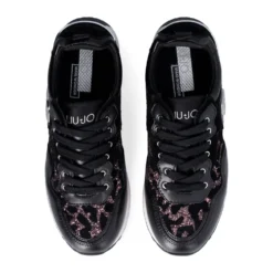 Sneakers Platform Donna LIU JO Maxi Wonder 01 in Pelle Suede e Inserti Glitter Animalier Black Rose