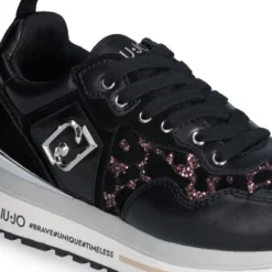 Sneakers Platform Donna LIU JO Maxi Wonder 01 in Pelle Suede e Inserti Glitter Animalier Black Rose