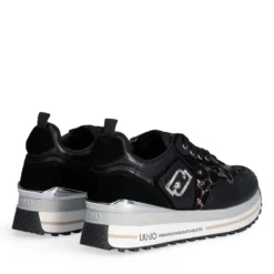 Sneakers Platform Donna LIU JO Maxi Wonder 01 in Pelle Suede e Inserti Glitter Animalier Black Rose
