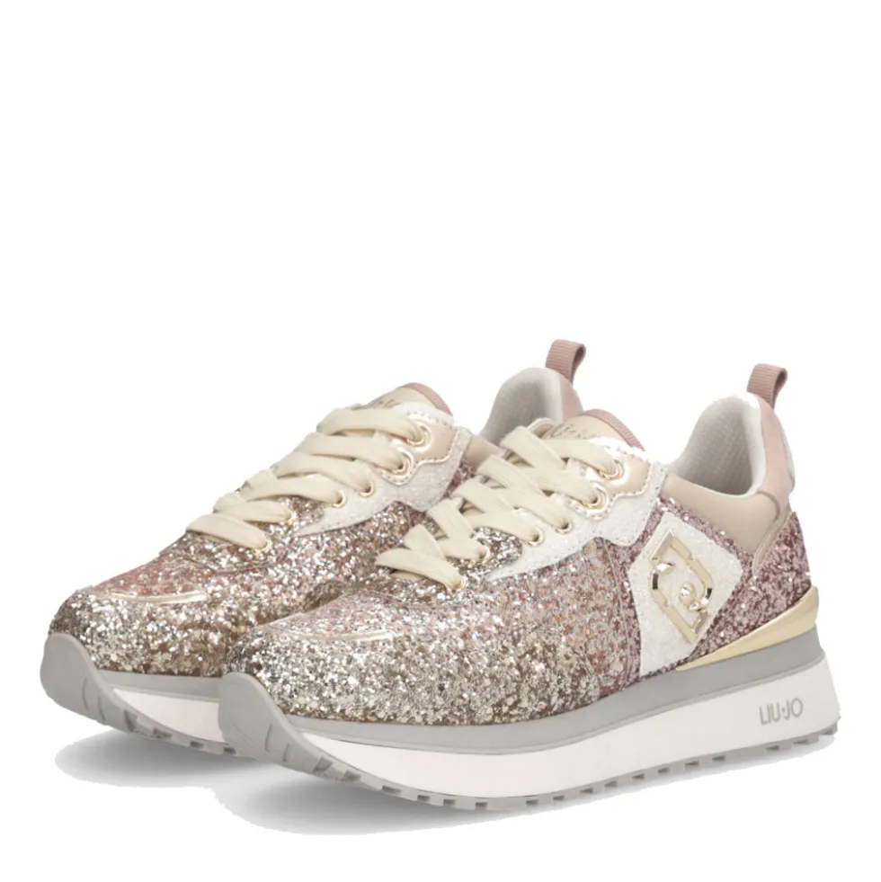 Sneakers Platform Donna LIU JO Maxi Wonder 01 Full Glitter Light Gold Copper