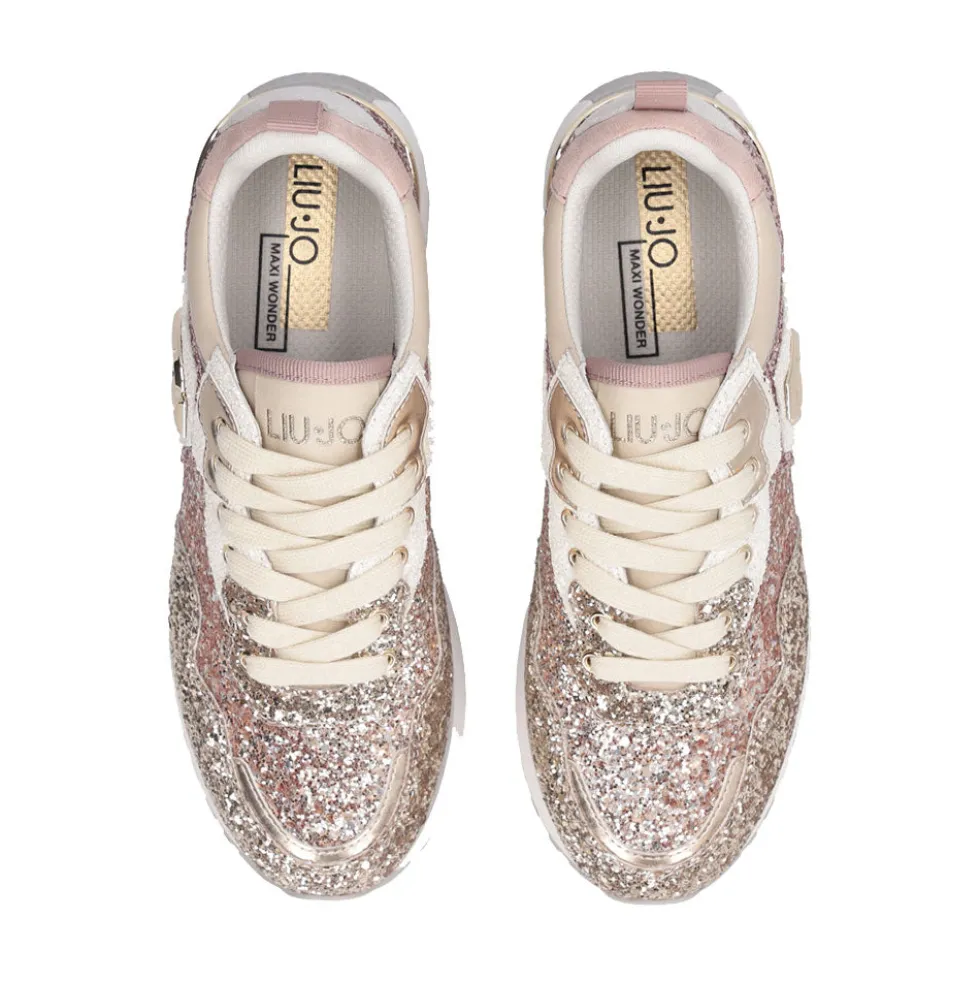 Sneakers Platform Donna LIU JO Maxi Wonder 01 Full Glitter Light Gold Copper