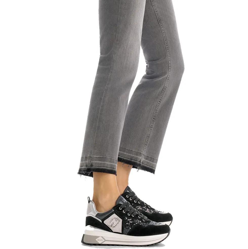 Sneakers Platform Donna LIU JO Maxi Wonder 01 in Suede e Paillettes Nero