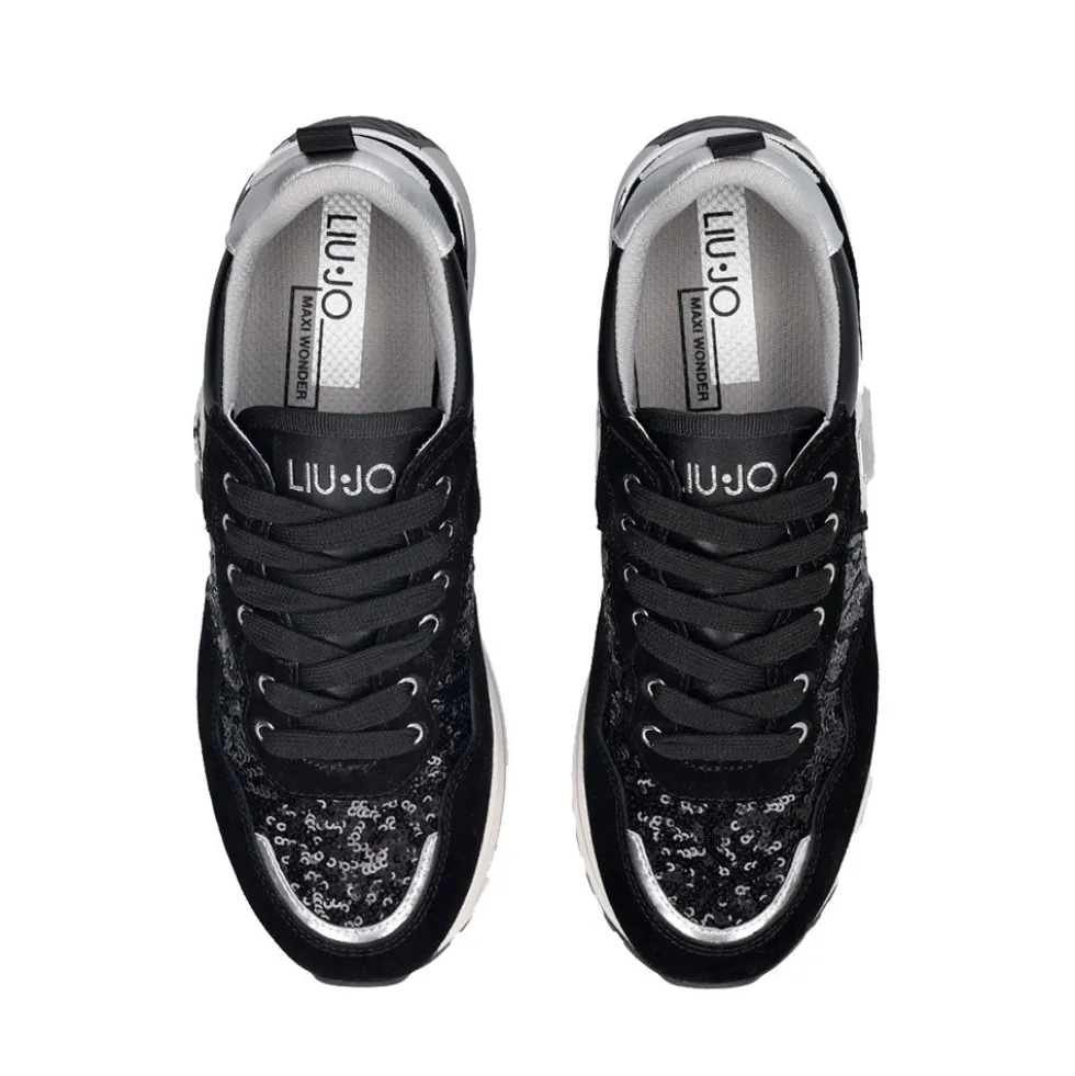 Sneakers Platform Donna LIU JO Maxi Wonder 01 in Suede e Paillettes Nero