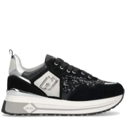 Sneakers Platform Donna LIU JO Maxi Wonder 01 in Suede e Paillettes Nero