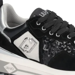 Sneakers Platform Donna LIU JO Maxi Wonder 01 in Suede e Paillettes Nero