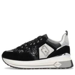 Sneakers Platform Donna LIU JO Maxi Wonder 01 in Suede e Paillettes Nero