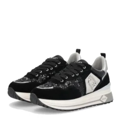 Sneakers Platform Donna LIU JO Maxi Wonder 01 in Suede e Paillettes Nero
