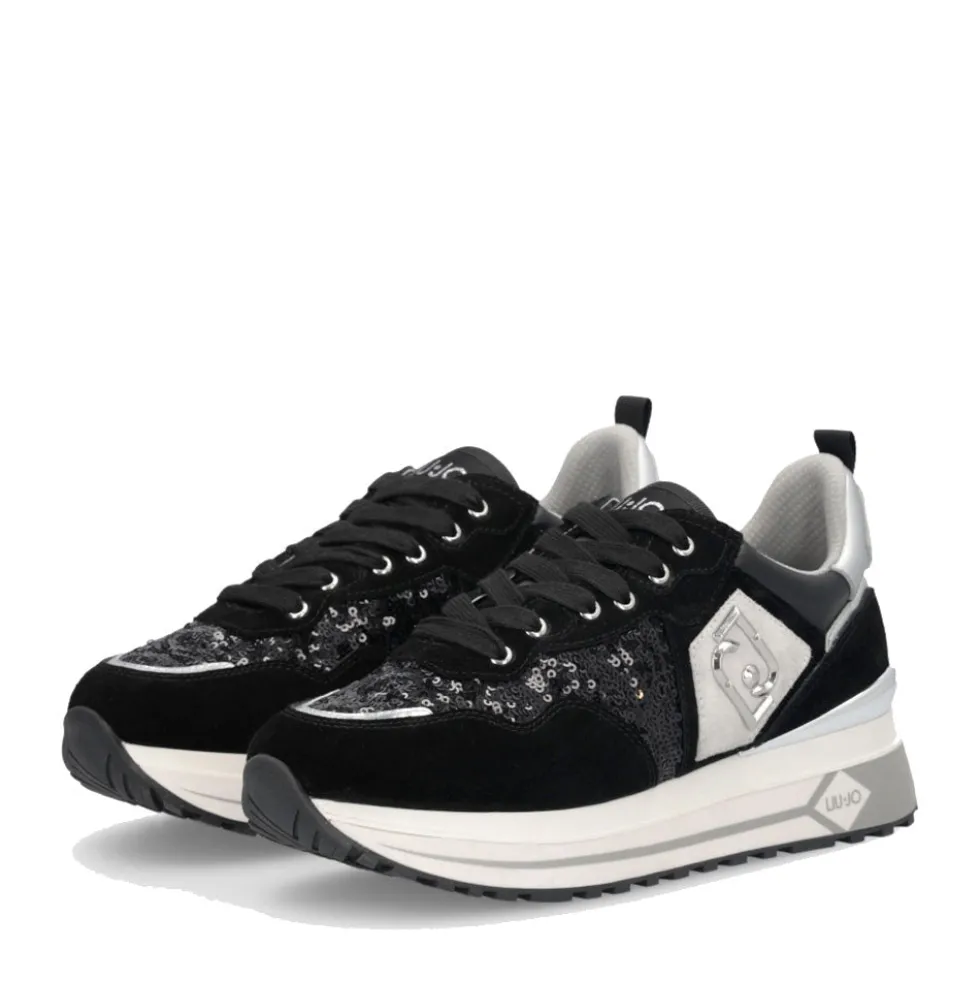 Sneakers Platform Donna LIU JO Maxi Wonder 01 in Suede e Paillettes Nero