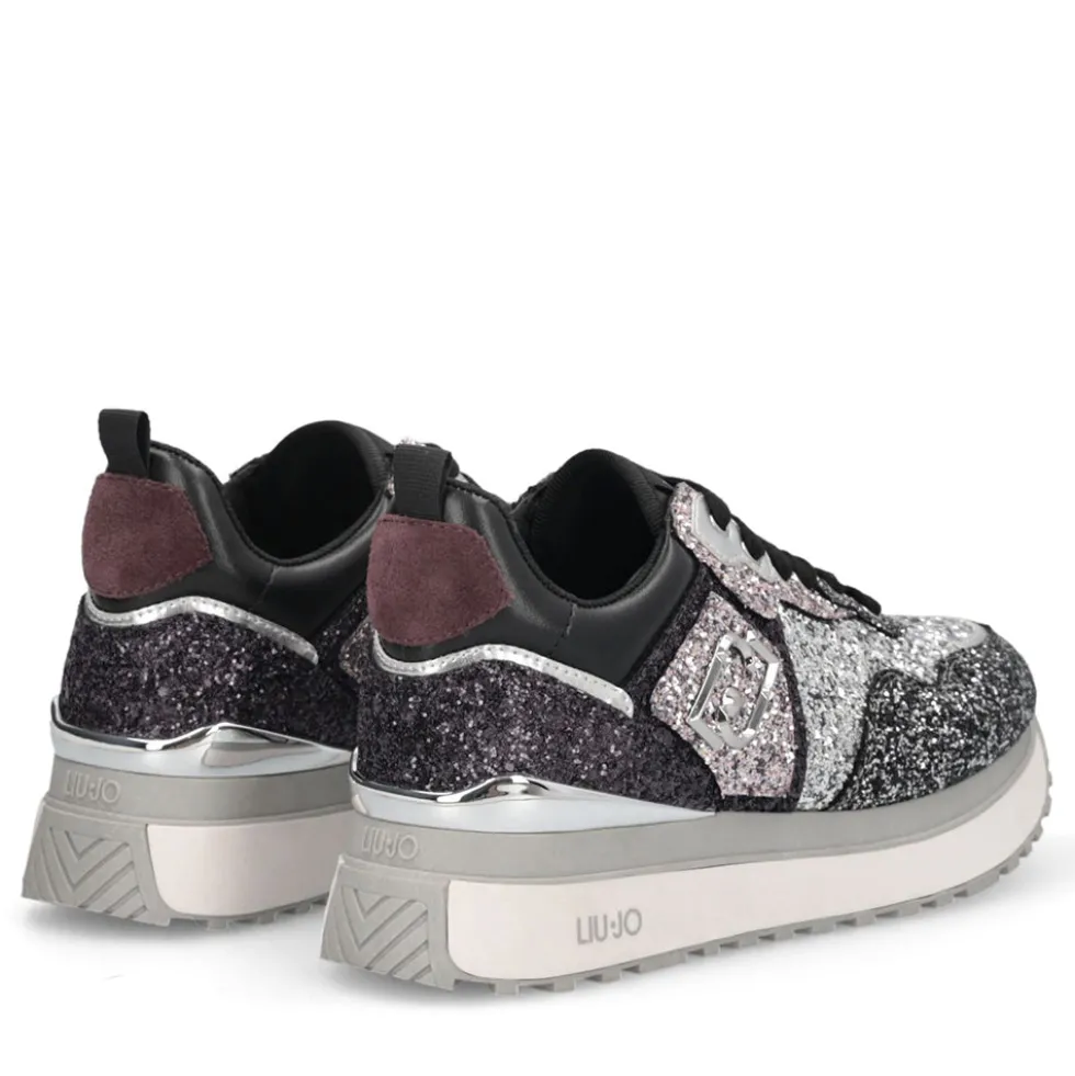 Sneakers Platform Donna LIU JO Maxi Wonder 01 Full Glitter Silver Amarone