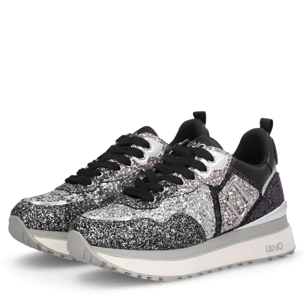Sneakers Platform Donna LIU JO Maxi Wonder 01 Full Glitter Silver Amarone