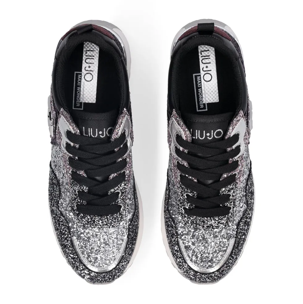 Sneakers Platform Donna LIU JO Maxi Wonder 01 Full Glitter Silver Amarone