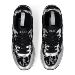 Sneakers Platform Donna LIU JO Maxi Wonder 01 in Pelle Suede e Inserti Glitter Animalier Silver Black