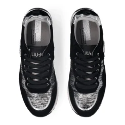Sneakers Platform Donna LIU JO Maxi Wonder 01 in Suede Nero e Inserti Laminati Silver