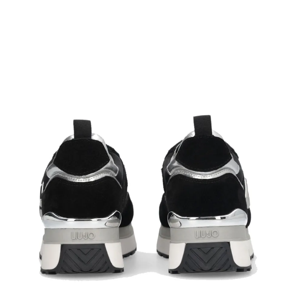 Sneakers Platform Donna LIU JO Maxi Wonder 01 in Suede Nero e Inserti Laminati Silver