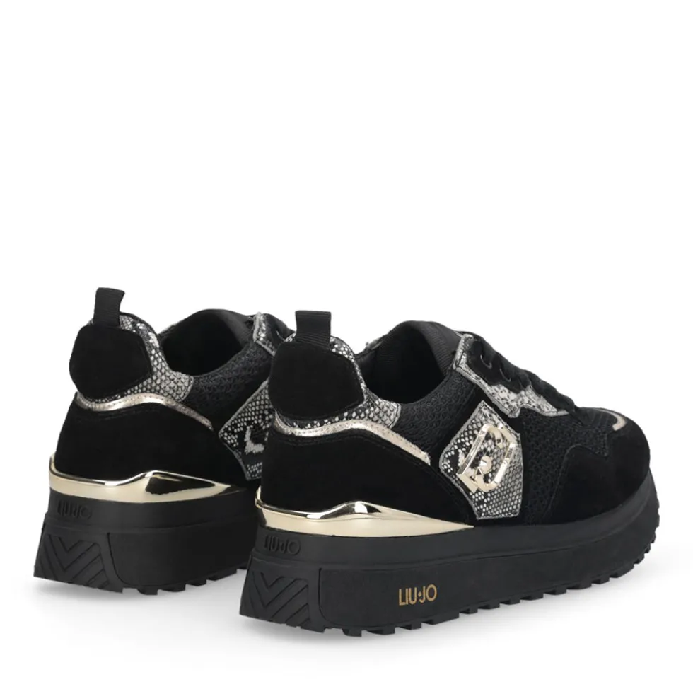 Sneakers Platform Donna LIU JO Maxi Wonder 01 in Suede e Mesh con Stampa Pitone Black
