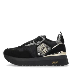 Sneakers Platform Donna LIU JO Maxi Wonder 01 in Suede e Mesh con Stampa Pitone Black