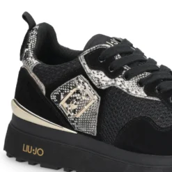 Sneakers Platform Donna LIU JO Maxi Wonder 01 in Suede e Mesh con Stampa Pitone Black